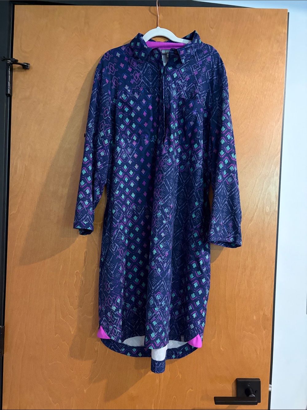 Title Nine Navy Printed Midi Dress with Pink & Teal Accents